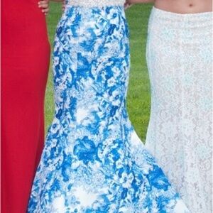 Elegant Blue and White Floral Dress